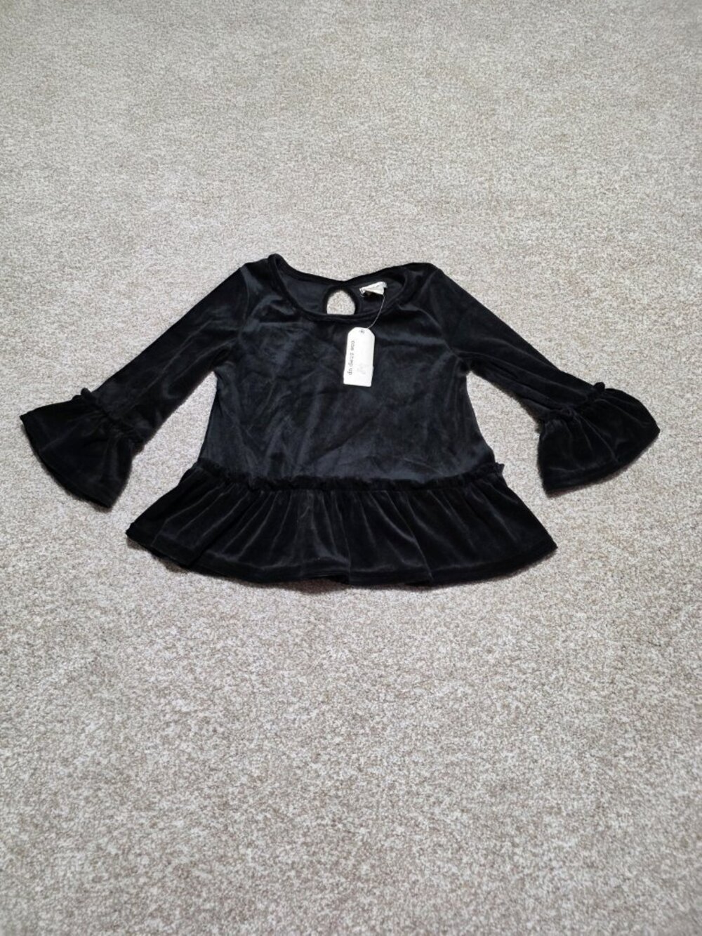One Step Up Little Girls Black Velour Balloon Sleeve Blouse Shirt Size M (10/12)